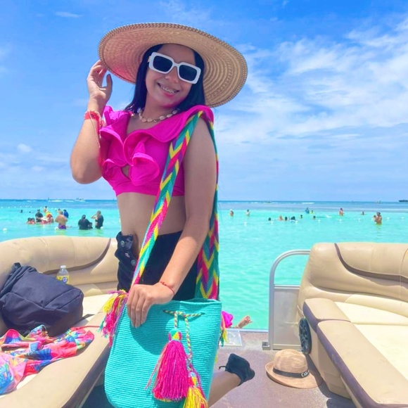 NEW Authentic Wayuu bag / mint green color / multicolored strap/ Size L - Picture 10 of 10